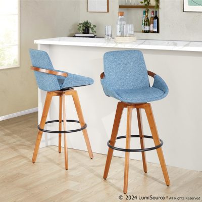 Cosmo Mid-Century Blue Noise 29-Inch Swivel Barstool
