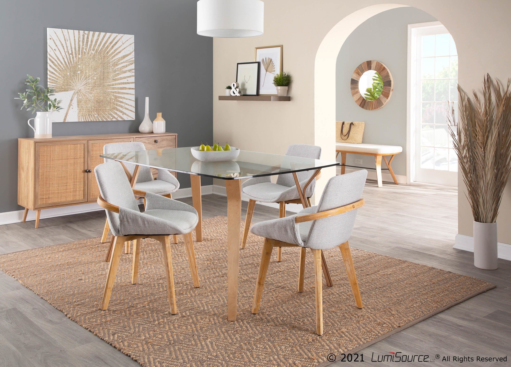 Cosmo Mid-Century Modern Bamboo and Grey Chair 2 Cosmo Mid-Century Modern Bamboo and Grey Chair - Image 2