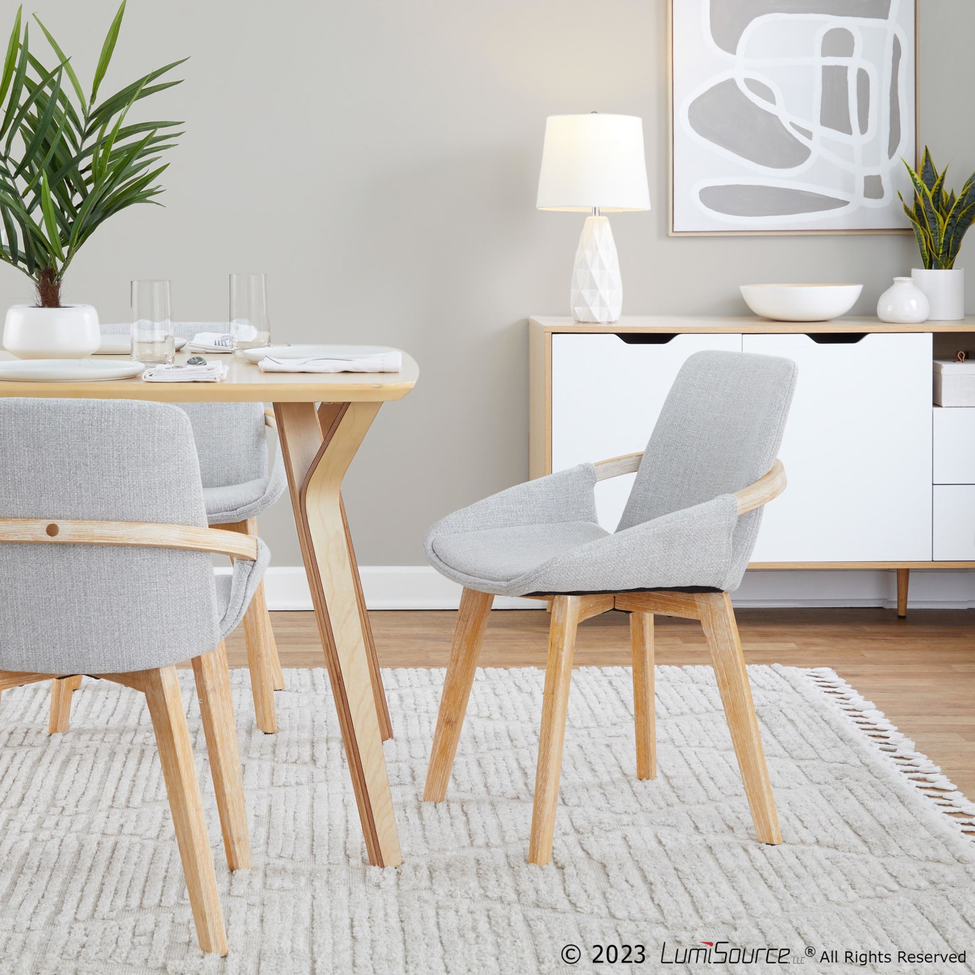 Cosmo Mid-Century Modern Bamboo and Grey Chair 3 Cosmo Mid-Century Modern Bamboo and Grey Chair - Image 3