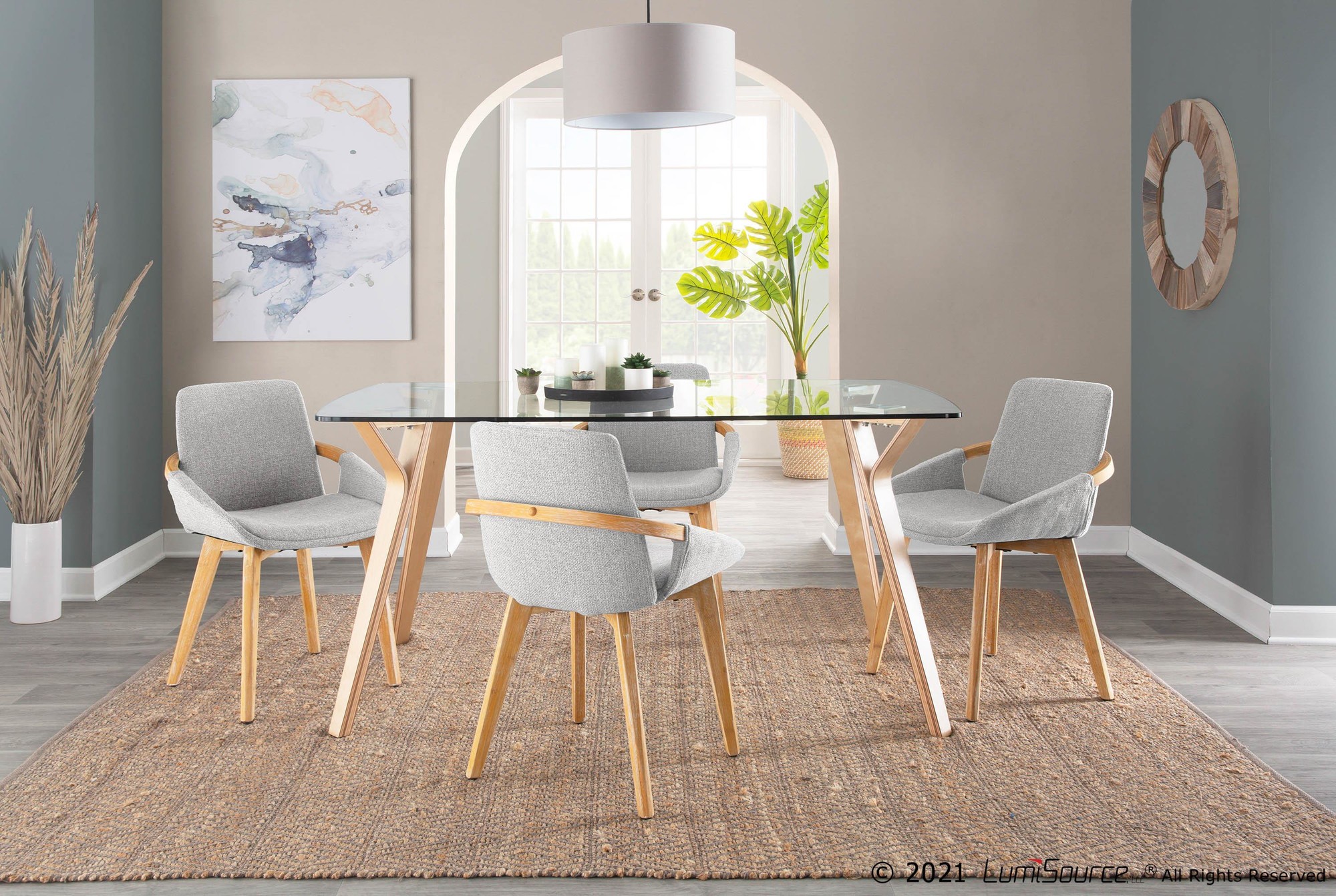 Cosmo Mid-Century Modern Bamboo and Grey Chair 1 Cosmo Mid-Century Modern Bamboo and Grey Chair