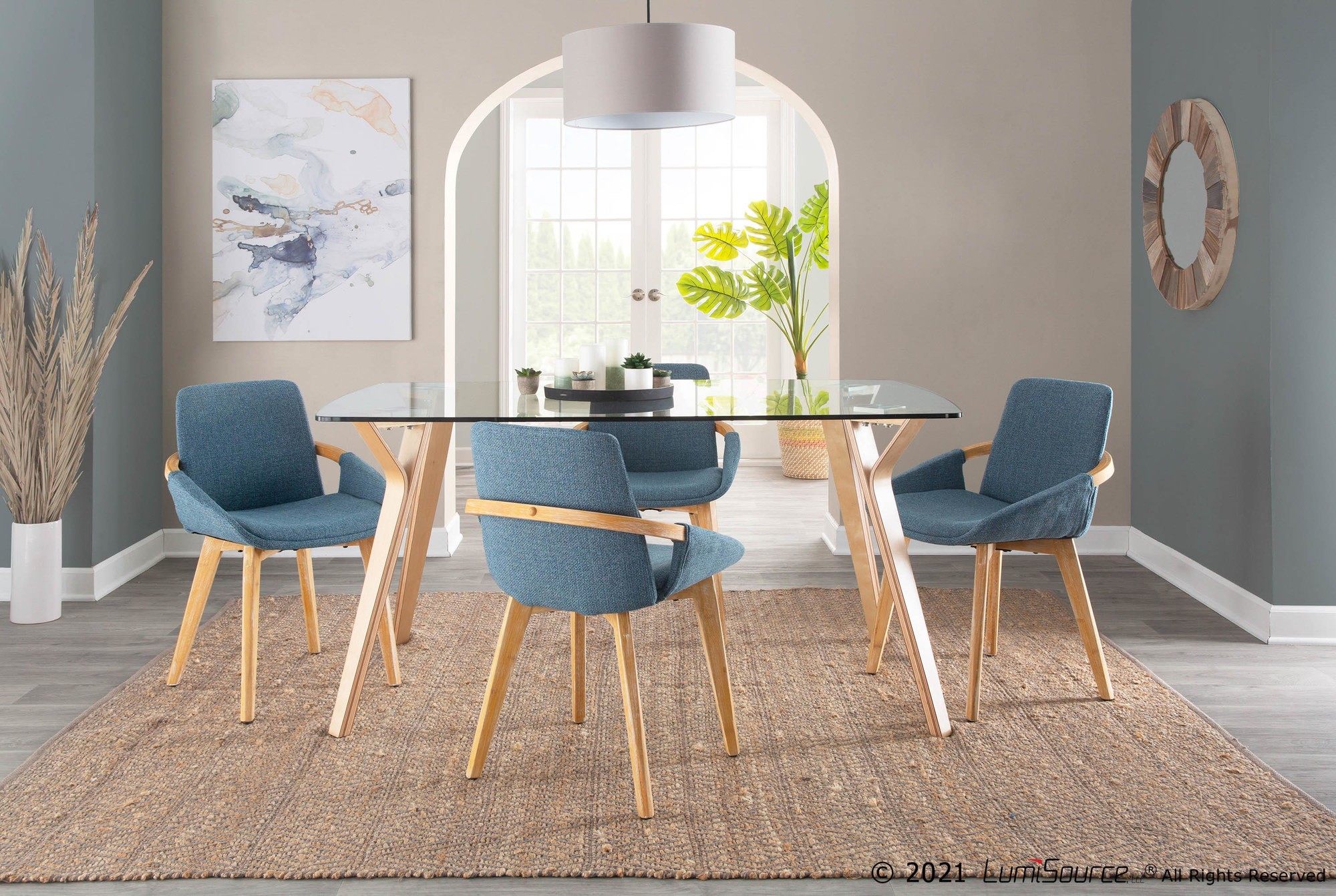 Cosmo Mid-Century Modern Blue Fabric Accent Chair Bamboo Frame 2 Cosmo Mid-Century Modern Blue Fabric Accent Chair Bamboo Frame - Image 2