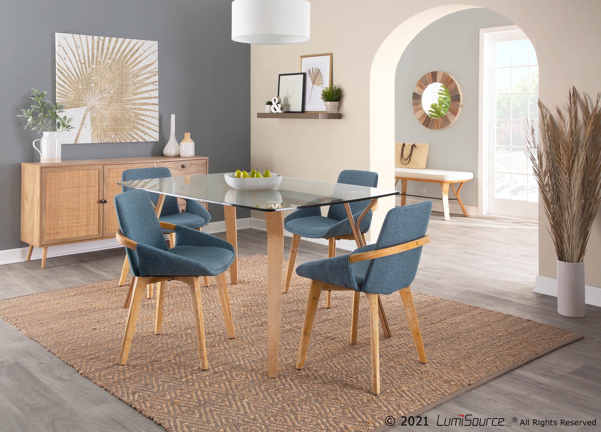 Cosmo Mid-Century Modern Blue Fabric Accent Chair Bamboo Frame 1 Cosmo Mid-Century Modern Blue Fabric Accent Chair Bamboo Frame