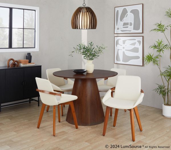 Cosmo Mid Century Modern Walnut and Cream Faux Leather Chair 3