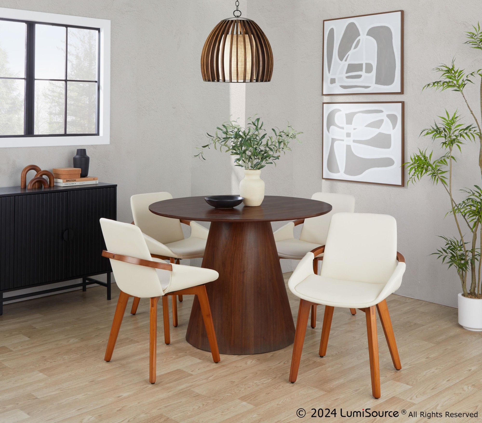 Cosmo Mid-Century Modern Walnut and Cream Faux Leather Chair 3 Cosmo Mid-Century Modern Walnut and Cream Faux Leather Chair - Image 3