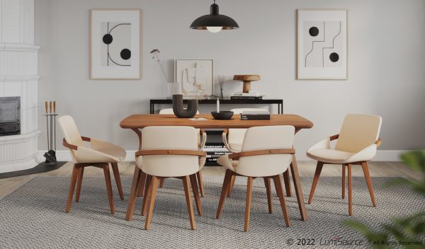 Cosmo Mid Century Modern Walnut and Cream Faux Leather Chair 4