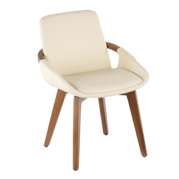 Cosmo Mid Century Modern Walnut and Cream Faux Leather Chair 5