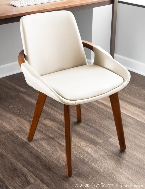 Cosmo Mid Century Modern Walnut and Cream Faux Leather Chair