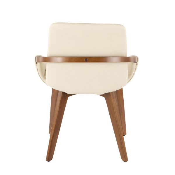 Cosmo Mid Century Modern Walnut and Cream Faux Leather Chair 8