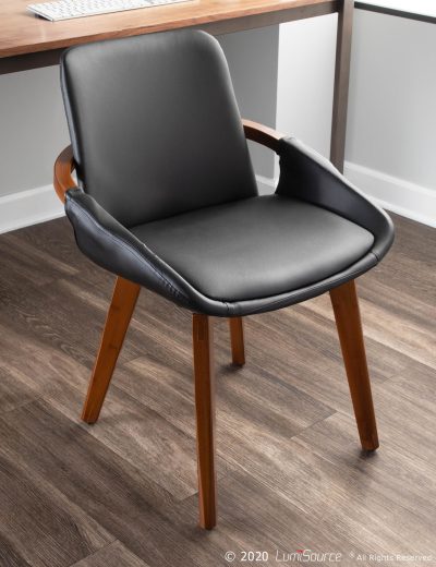 Cosmo Mid-Century Walnut and Black Faux Leather Chair