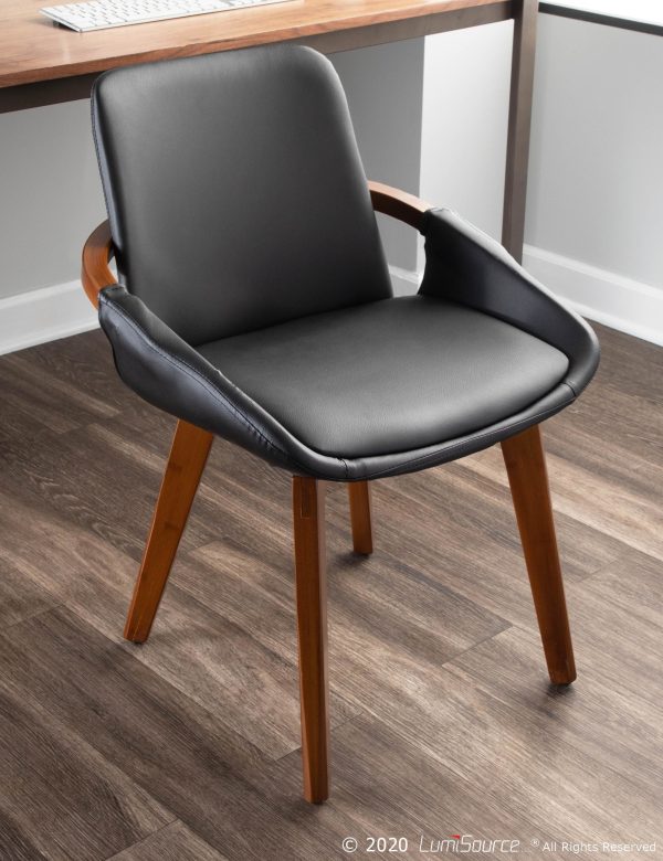 Cosmo Mid Century Walnut and Black Faux Leather Chair