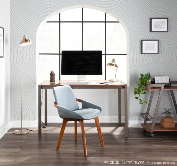 Cosmo Mid Century Walnut and Grey Faux Leather Chair 4