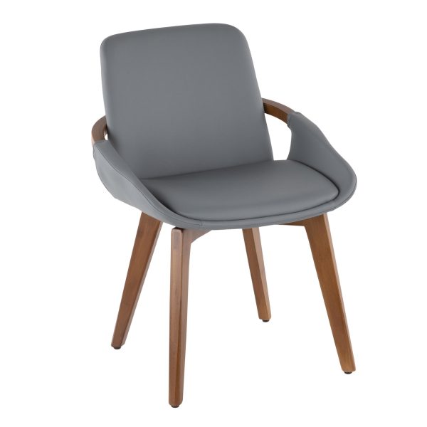 Cosmo Mid Century Walnut and Grey Faux Leather Chair 5