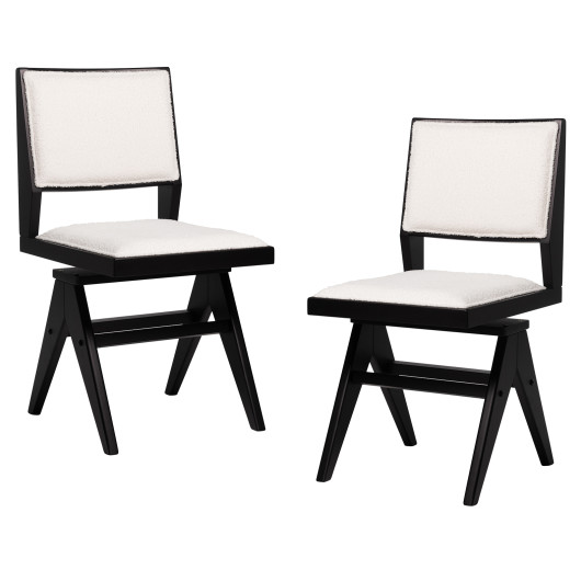 Swivel Wooden Dining Chairs with Faux Sherpa Upholstery (Set of 2) 3 Swivel Wooden Dining Chairs with Faux Sherpa Upholstery (Set of 2) - Image 3
