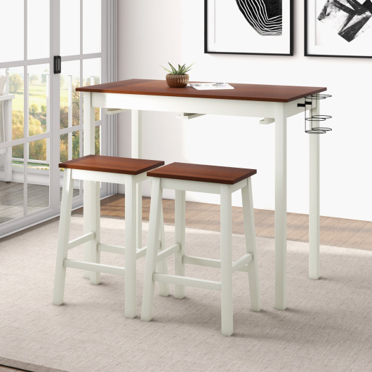 Space-Saving Bar Table Set with Wine Holders and Footrests (Set of 3) Space-Saving Bar Table Set with Wine Holders and Footrests (Set of 3)
