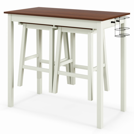 Space-Saving Bar Table Set with Wine Holders and Footrests (Set of 3) Space-Saving Bar Table Set with Wine Holders and Footrests (Set of 3)