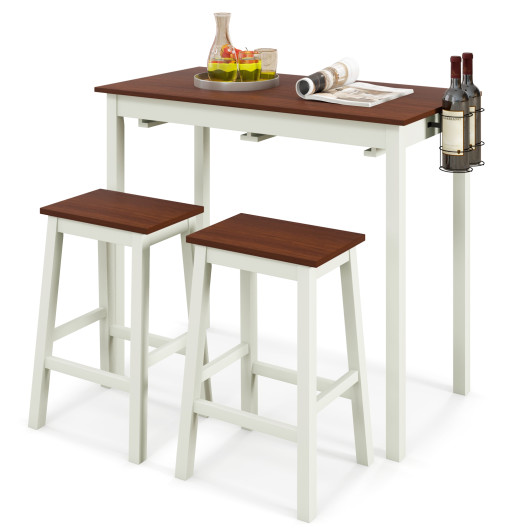 Space-Saving Bar Table Set with Wine Holders and Footrests (Set of 3) Space-Saving Bar Table Set with Wine Holders and Footrests (Set of 3)