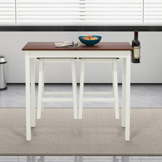 Space-Saving Bar Table Set with Wine Holders and Footrests (Set of 3) Space-Saving Bar Table Set with Wine Holders and Footrests (Set of 3)