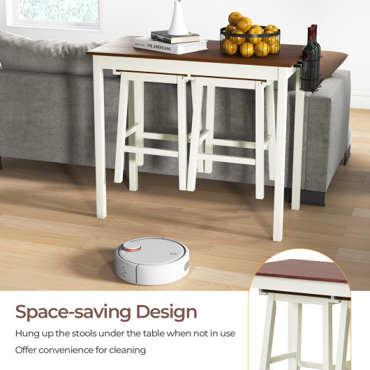 Space-Saving Bar Table Set with Wine Holders and Footrests (Set of 3) Space-Saving Bar Table Set with Wine Holders and Footrests (Set of 3)