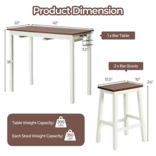 Space-Saving Bar Table Set with Wine Holders and Footrests (Set of 3) Space-Saving Bar Table Set with Wine Holders and Footrests (Set of 3)