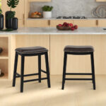 Saddle Seat Counter Height Bar Stools with Rivet Accents (Set of 2)