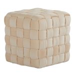 Cream Velvet 16 Square Contemporary Braided Ottoman LumiSource
