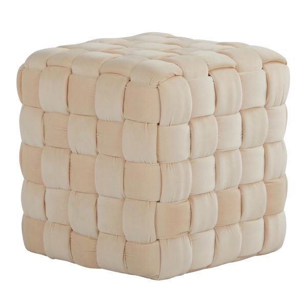 Cream Velvet 16 Square Contemporary Braided Ottoman LumiSource 1