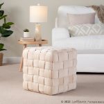 Cream Velvet 16 Square Contemporary Braided Ottoman LumiSource