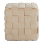 Cream Velvet 16 Square Contemporary Braided Ottoman LumiSource