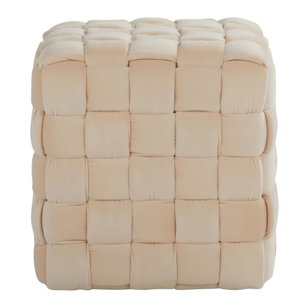 Cream Velvet 16 Square Contemporary Braided Ottoman LumiSource 2