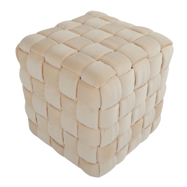 Cream Velvet 16 Square Contemporary Braided Ottoman LumiSource 3