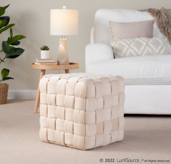 Cream Velvet 16 Square Contemporary Braided Ottoman LumiSource