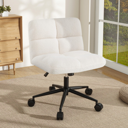 Cross Legged Armless Chair with Wheels and Adjustable Height Beige 2 Cross Legged Armless Chair with Wheels and Adjustable Height Beige - Image 2