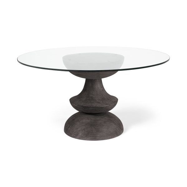Crossman III 60L x 60W x 30H Dark BrownGray Solid Wood Base W Round Glass Top Dining Table