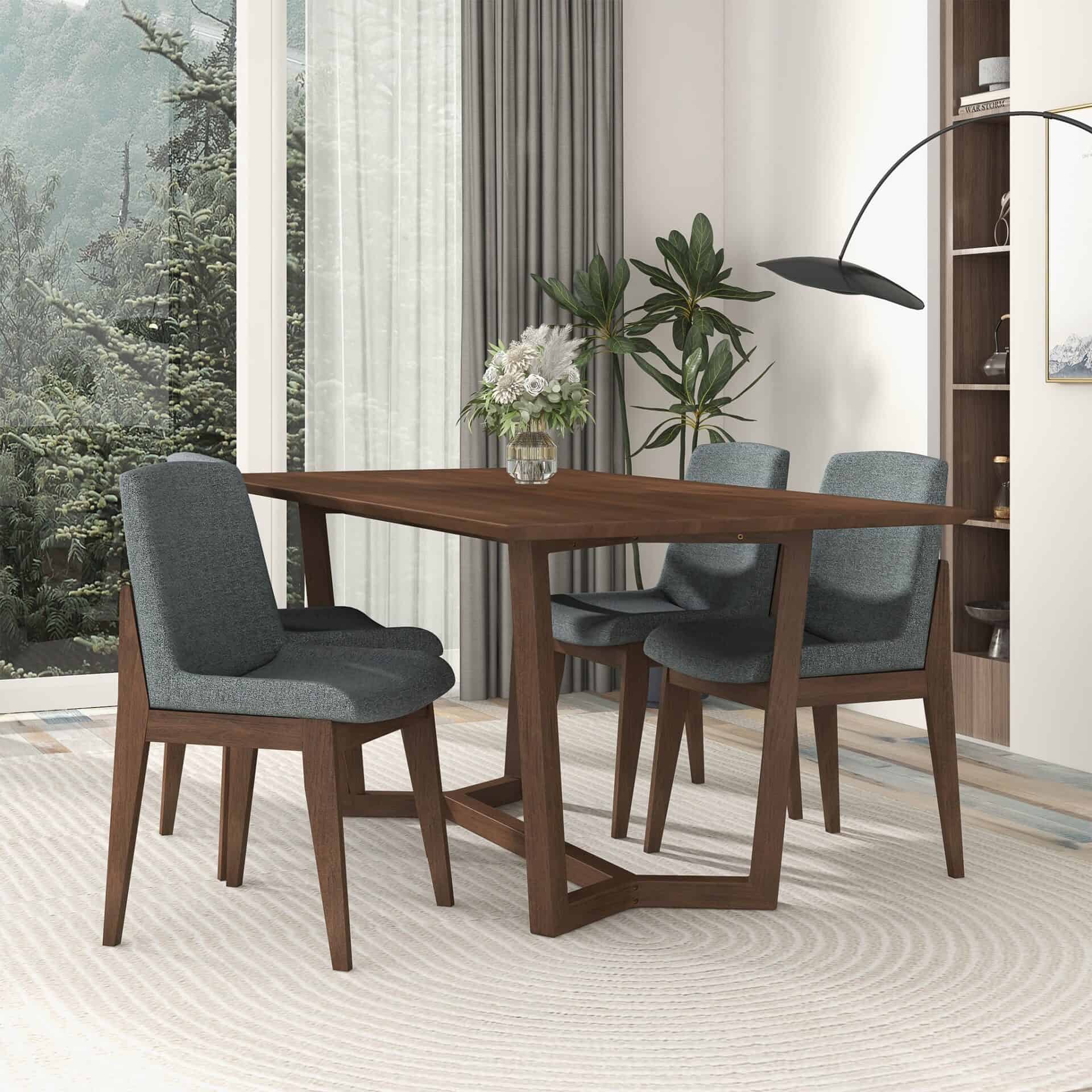 Grey Fabric Dining Chair with Walnut Wood Finish (Set of 2) 2 Grey Fabric Dining Chair with Walnut Wood Finish (Set of 2) - Image 2