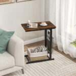 Adjustable C-Shape Side Table with Storage Basket and Casters