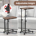 Adjustable C-Shape Side Table with Storage Basket and Casters
