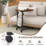 Adjustable C-Shape Side Table with Storage Basket and Casters