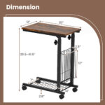 Adjustable C-Shape Side Table with Storage Basket and Casters
