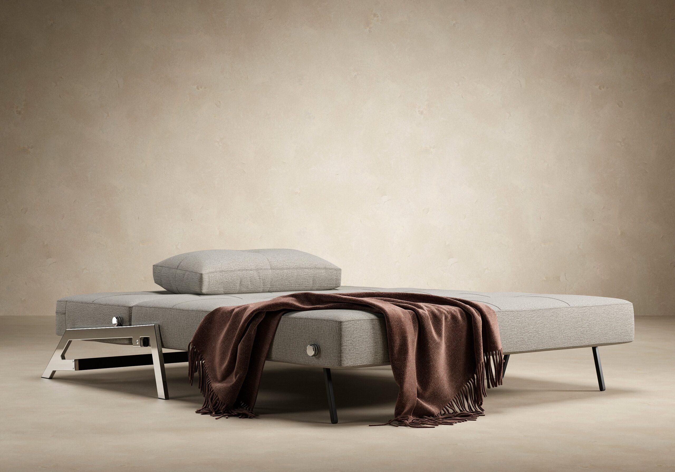 Cubed Queen Size Sofa Bed With Chrome Legs - Mixed Dance Grey 24 Cubed Queen Size Sofa Bed With Chrome Legs - Mixed Dance Grey