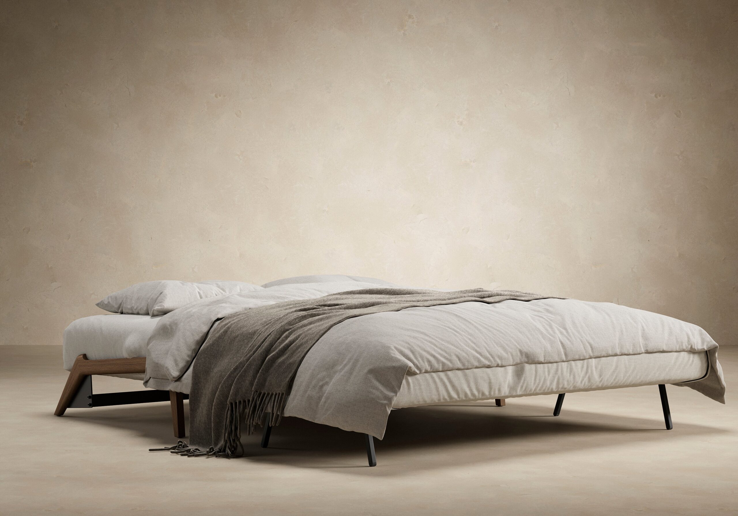 Cubed Queen Size Sofa Bed With Dark Wood Legs - Mixed Dance Grey 24 Cubed Queen Size Sofa Bed With Dark Wood Legs - Mixed Dance Grey