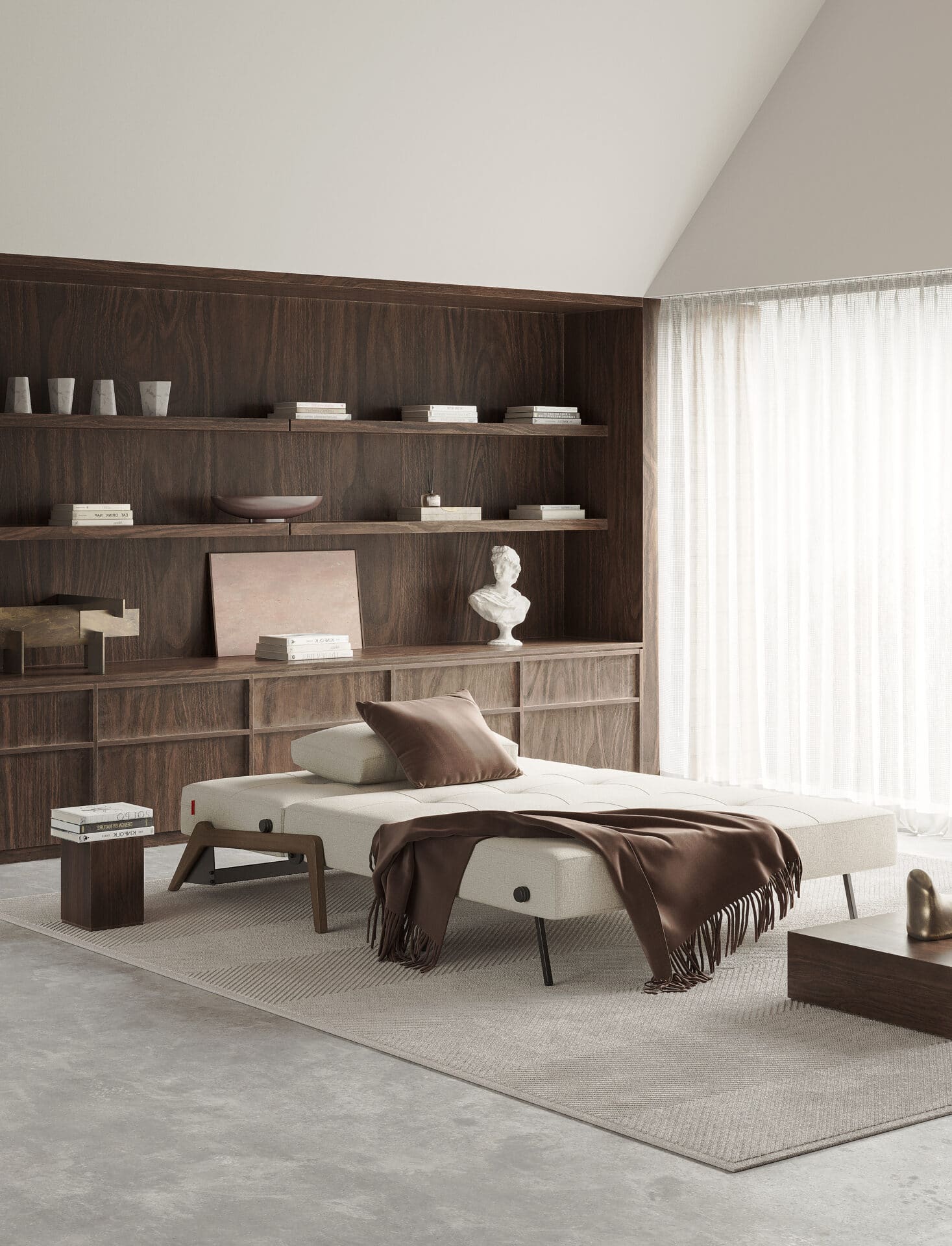 Cubed Queen Size Sofa Bed With Dark Wood Legs - Mixed Dance Natural 8 Cubed Queen Size Sofa Bed With Dark Wood Legs - Mixed Dance Natural - Image 8