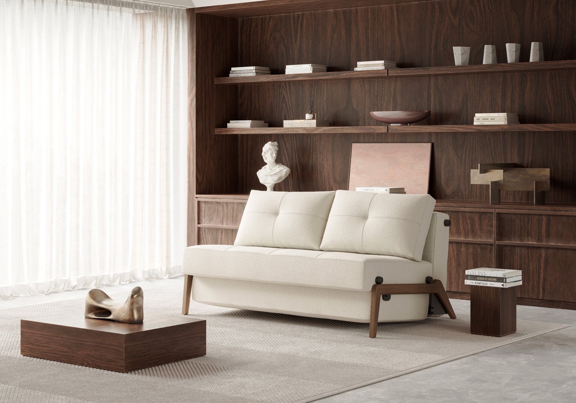 Cubed Queen Size Sofa Bed With Dark Wood Legs - Mixed Dance Natural 11 Cubed Queen Size Sofa Bed With Dark Wood Legs - Mixed Dance Natural - Image 11