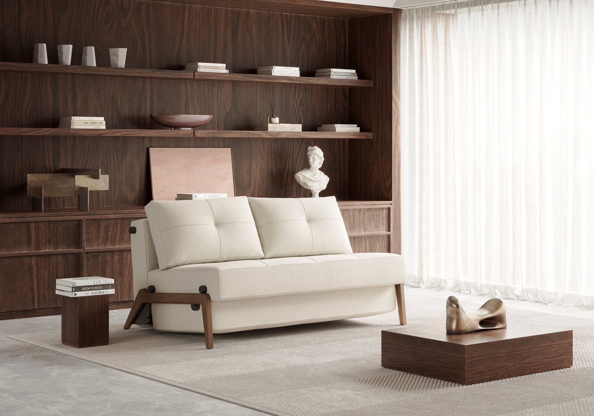 Cubed Queen Size Sofa Bed With Dark Wood Legs - Mixed Dance Natural 12 Cubed Queen Size Sofa Bed With Dark Wood Legs - Mixed Dance Natural - Image 12