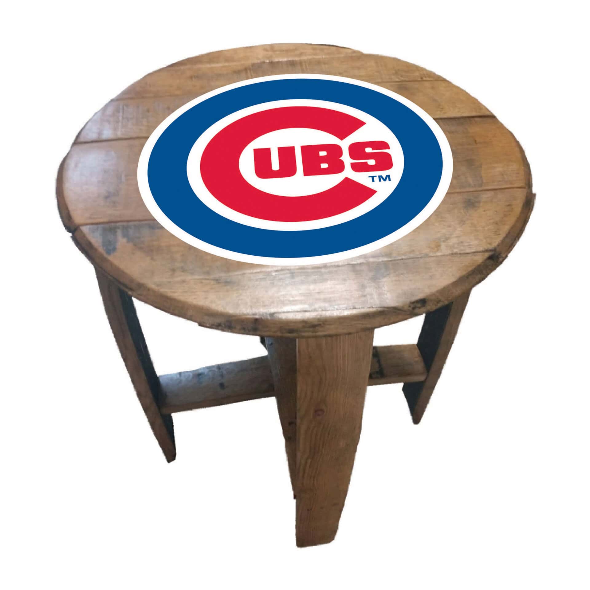 Cubs MLB Authentic Oak Whiskey Barrel End Table 3 Cubs MLB Authentic Oak Whiskey Barrel End Table - Image 3