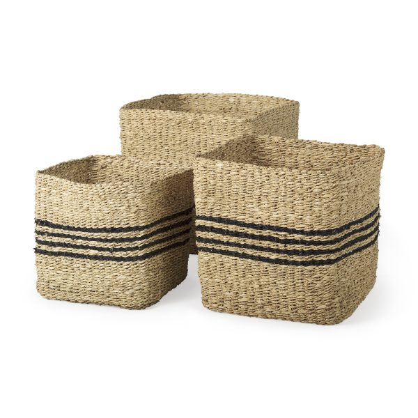 Cullen 15.7L x 15.7W x 15.7H Set of 3 Grey Twisted Seagrass Square Basket