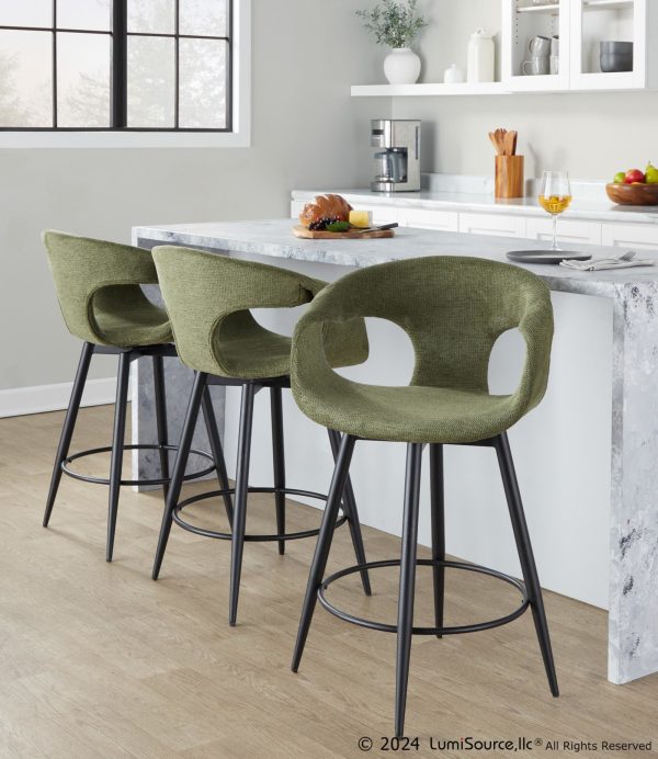 Curva 25 Black and Green Contemporary Counter Stools Set of 2 1