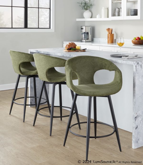 Curva 25 Black and Green Contemporary Counter Stools Set of 2