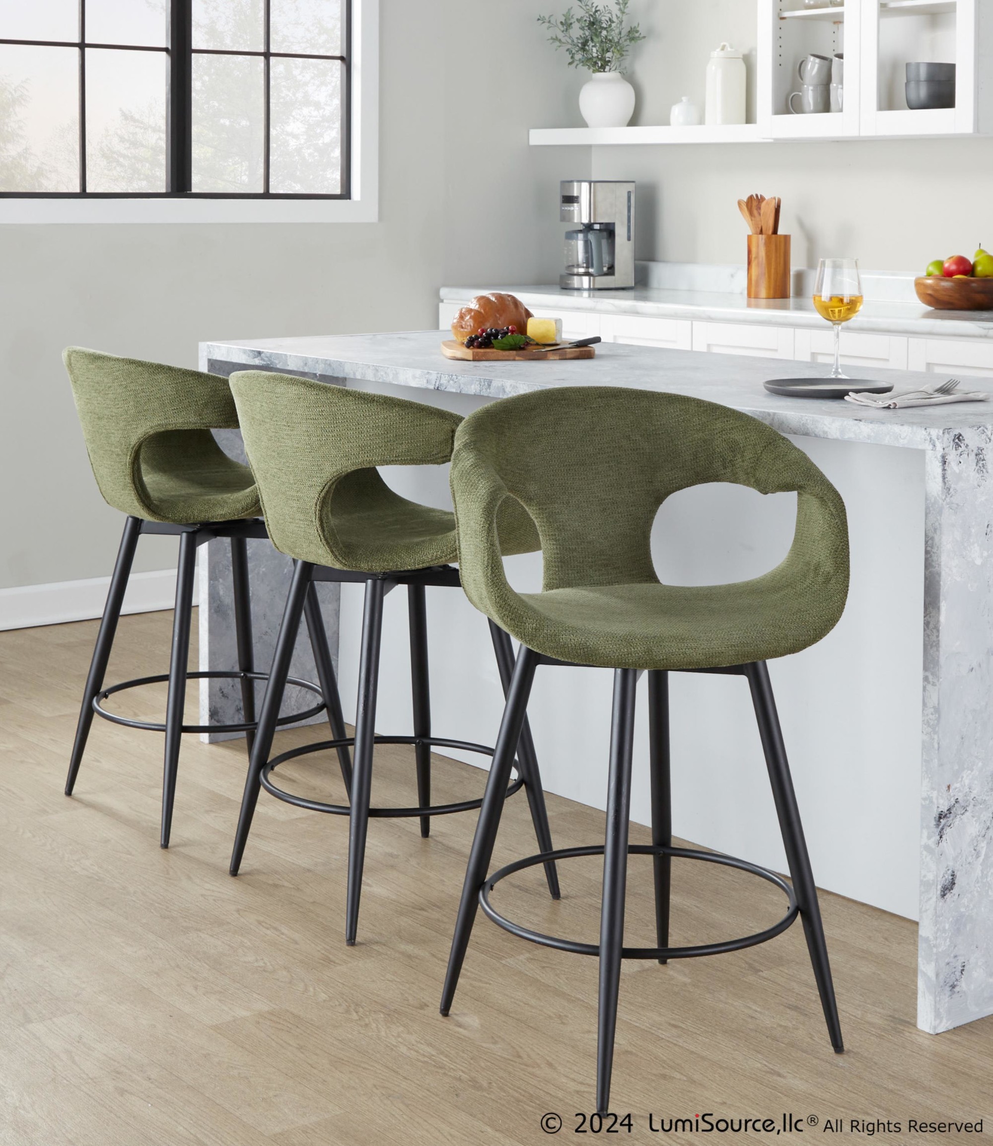 Curva 25 Black and Green Contemporary Counter Stools (Set of 2) 1 Curva 25 Black and Green Contemporary Counter Stools (Set of 2)