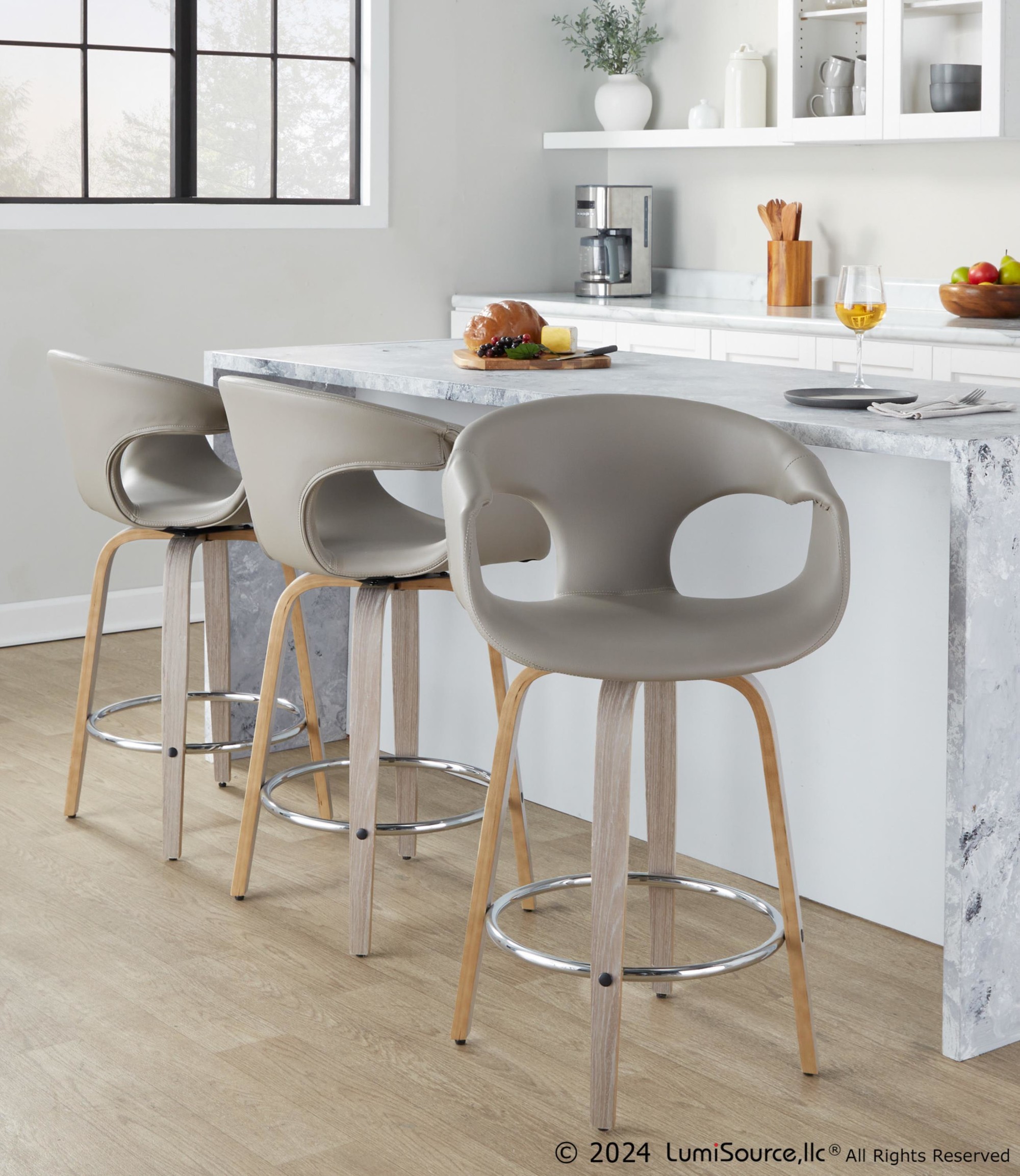 Curva 26 Light Grey Contemporary Swivel Counter Stools (Set of 2) 2 Curva 26 Light Grey Contemporary Swivel Counter Stools (Set of 2) - Image 2