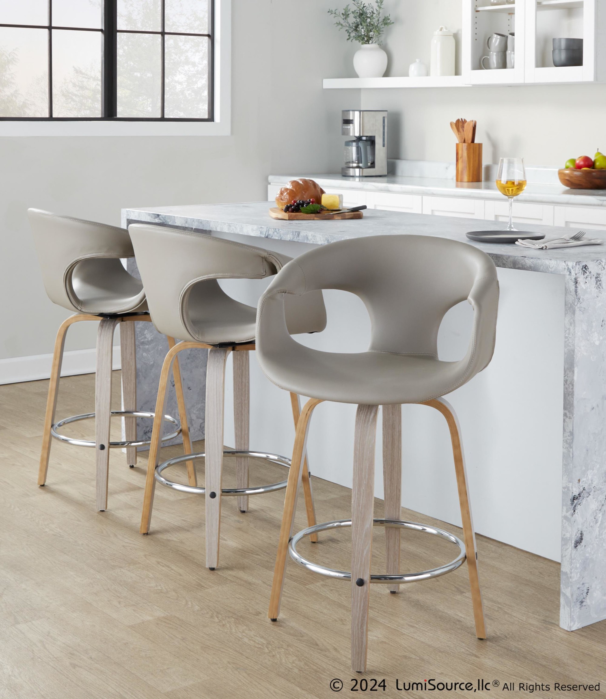Curva 26 Light Grey Contemporary Swivel Counter Stools (Set of 2) 1 Curva 26 Light Grey Contemporary Swivel Counter Stools (Set of 2)